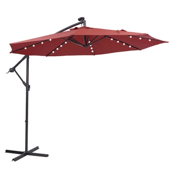 10-Крак слънчев led чадър за двор, окачен на конзолата чадър, издигане чадър, Лесно разкриваща се от 32 led крушки