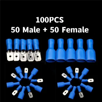 100 бр. мъжки и женски обжимные клеми за кабели Комплект конектори за електрически кабели 1,5-2,5 mm2/AWG 16-14