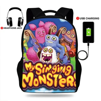 17-Инчови ученически раници My Singing Monsters, чанта за книги с принтом, раница за тийнейджъри, момичета и момчета, ученическа раница с USB зареждане, Mochilas