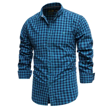 2021 Новата пролетна риза в клетка от 100% памук, ежедневни приталенная мъжка риза с дълъг ръкав, висококачествени мъжки социална риза, ризи