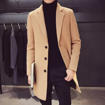 2022 Модерен мъжки вълнени смеси, мъжки ежедневни бизнес тренч, мъжко палто за почивка, мъжки прахозащитен палто в стил пънк, якета