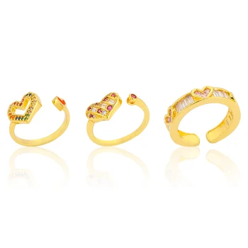 2023 Мода CZ Златен пръстен за жени, Момичета Цветни циркон Кух Сърце Отворено Венчален пръстен, Годежен пръстен Чар Вечерни украса