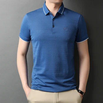 2023, мъжка лятна нова стилна тениска с къс ръкав и бродерия, бизнес и ежедневни универсална однотонная поло риза, риза