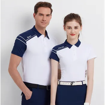 2023 Тениска за двойки голф, тениска с къс ръкав, мъжки дамски поло риза, тънък еластичен быстросохнущий спортен топ на открито