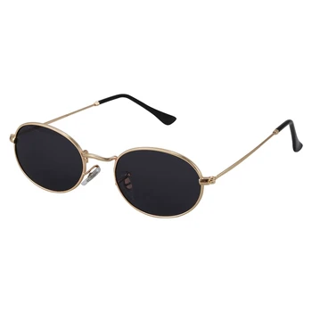 2X Овални слънчеви очила, мъжки, женски vintage слънчеви очила в ретро стил, Кръгли очила S8006 в Златна Рамка Черен