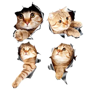 (4 бр.) 3D Стикери с котки за кола, Стикер на прозореца, камион, кола, лаптоп или iPad
