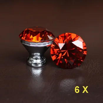 6 бр. червени кристални дръжки за чекмеджета 30 мм дръжка на кухненския шкаф от стъкло с диаманти