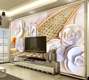 beibehang Тапети по поръчка, благородна стенопис, бижута с диаманти и цветове, фон, монтиран на стената телевизор, диван, картина за декорация на дома
