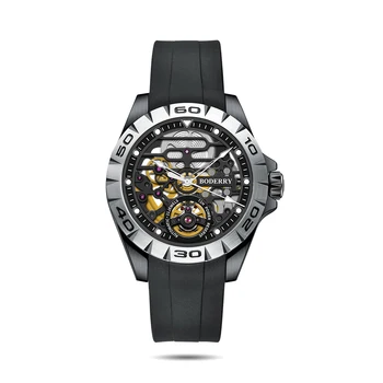 Boderry мъжки автоматичен часовник военни мъжки часовници 40 мм 50 м водоустойчивост Механични ръчни часовници спортни сапфирен кристал каишка от каучук светлинен