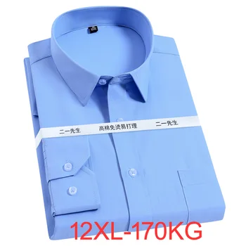 Demisezonnyj високо качество тениска за мъже с дълъг ръкав официална рокля плюс размери риза сватбена oversize 7XL 8XL 10XL 12XL офис риза