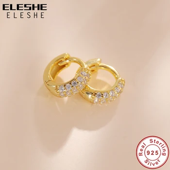 ELESHE, проба 925, със сребърно покритие 18 карата злато, мини-обици-халки с кубическим цирконием за жени, обеци-обнимашки, бижута, Аксесоари