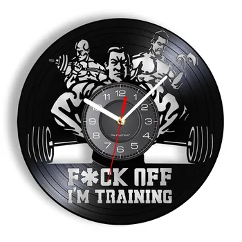 F - Off I ' m Training, вдъхновяваща цитат, vinyl плоча, стенни часовници, за да се фитнес-център, домашен фитнес, културизъм, музикален албум, корица, часовници