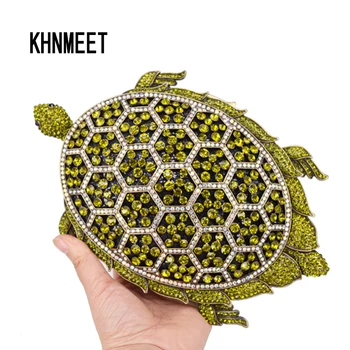 KHNMEET дизайнерски костенурка с животни, луксозни клатчи с кристали, дамски официални сватбени чанти за рамо за младоженци, дамски чанти SC786
