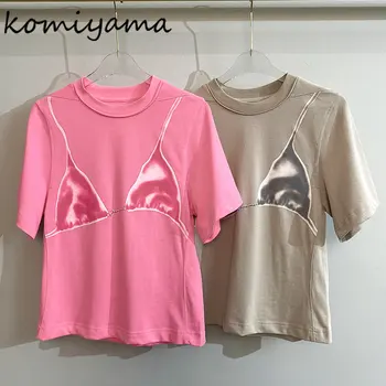 Komiyama Fashion Ins Тениски с Индивидуален Принтом Свободни Ежедневни Блузи Y2k С Кръгло Деколте и Къс Ръкав Ropa Mujer Лято 2023 Нова Тениска