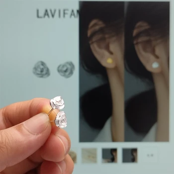 LAVIFAM, стерлинговое сребро 925 проба, обеци-на карамфил под формата на сладка роза, малки, свежи летни украшения за ушите във френски стил