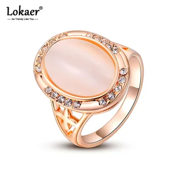 Lokaer вечерни Модни Пръстени с кристали CZ впечатлява със своя бохемски стил за Жени, цвят Розово Злато, овална Розов Камък-опал, винтажное пръстен, бижута L2010221350
