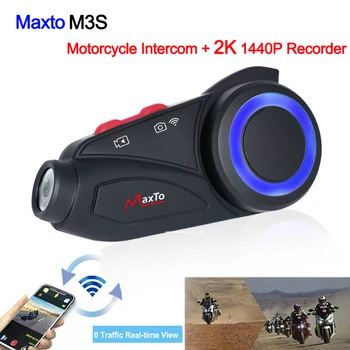 MAXTO M3S Мотоциклетът Камера Видеорекордер 2k 1440P Велосипеден Шлем Домофонна система, Група от 6 Състезатели Bluetooth, Wifi Видеорекордер за Мотоциклет Dash Cam