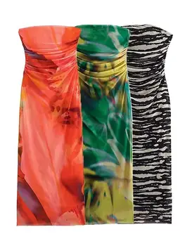 MESTTRAF Дамско модно тюлевое рокля миди с принтом Y2K без презрамки, секси рокля с драпировкой от двете страни, Vestidos