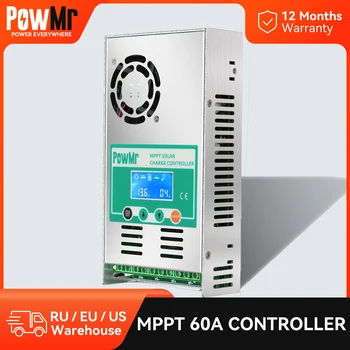 PowMr MPPT 60A Слънчев Контролер 12V 24V 36V 48V Автоматичен Регулатор за Соларни Панели Оловно-Кисели Литиева Батерия Зарядно Устройство Max PV 190V