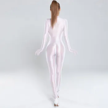 Qisin Секси тела за жени, Ръкавици за цялото Тяло с дълъг ръкав, Высокоэластичные боди, Прозрачен копринен лъскав гланц гащеризон