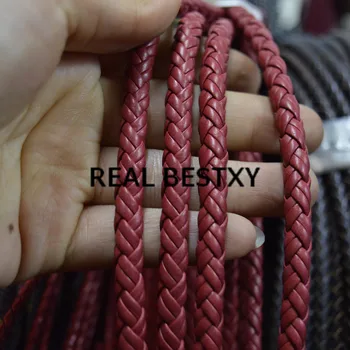 REAL BESTXY 5 м/лот, 6 мм, вити червени плетени кожени шнурове за направата на гривни, бижута, червен кръгла кожена каишка на едро