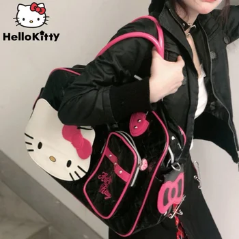 Sanrio Hello Kitty, трендови чанта през рамо за жени, Y2k, сладко Чанта през рамо от изкуствена кожа, пътна чанта-голям капацитет, Чанти