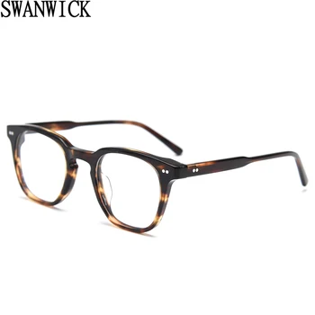 Swanwick ацетатные очила ръчно изработени, ретро женски квадратни очила в корейски стил на рамка за мъже, черни леопардовые прозрачни лещи с високо качество