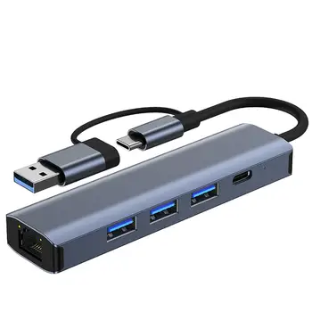 USB Адаптер C 3 към Ethernet порта USB 3.0 + USB Порт, C За Пренос на Данни 5 Gbit/с Докинг станция USB-Хъб за Компютри, Лаптопи, Настолни компютри