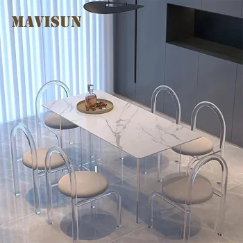 Акрилни маса за хранене, дизайнерски, модерен мрамор работна маса, Украса за дома, лаконичная прозрачна рамка, акцент върху кухненската маса и стол