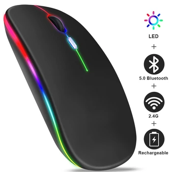 Акумулаторна безжична мишка с Bluetooth с честота 2,4 Ghz USB RGB 1600 точки на инч, мишка за компютър, лаптоп, таблет, Macbook, детска мишка за геймъри