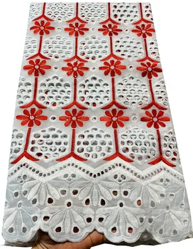 Африканска памучен лейси кърпа 5 ярда, нигерийская конфедерация памучен лейси плат с бродерия, с високо Качество, за Сватба, VSH055, червен