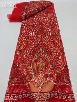 Висококачествена и луксозна бродерия, тежка лейси кърпа за подиум на младоженеца, африканска нигерийская плат с пайети за сватбена рокля