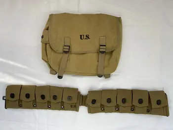 ВЪЗПРОИЗВЕЖДАНЕ на Втората световна война Армията на САЩ M1936 М36 Musette Field BAG Чанта и Армейски Патронташ M-1923 1: 1 ВОЕННА реконструкция