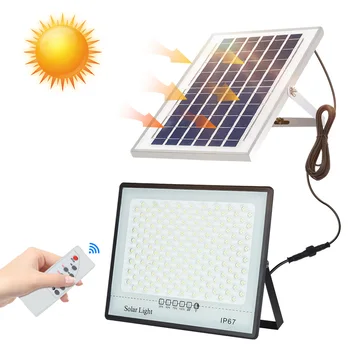 Външен слънчева светлина, 200 W слънчева лампа Външен водоустойчив IP67 слънчев прожектор с дистанционно управление, Външен прожектор за градината