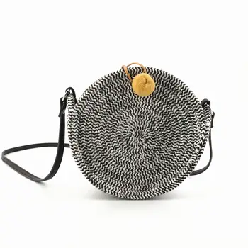 Дамска лятна плажна сламена чанта от ратан, кръгла чанта-месинджър, проста ежедневна чанта през рамо, портфейли