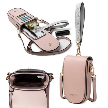 Дамска чанта, модерен малка мини чанта през рамо от изкуствена кожа, портфейл, няколко слотове за карти, чанта за мобилен телефон, Чанта-мъкна