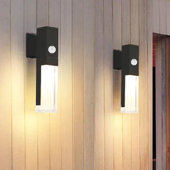 Датчик за движение PIR Акрилни led монтиран на стената лампа на открито Вила, Хотел Осветление за преминаване на верандата Водоустойчива лампа за външно осветление на сградата