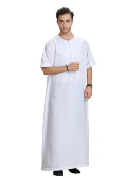 Джубба Тоби с къс ръкав за мъже, ислямска облекло 2023, Лятна мюсюлманска Саудитска Арабия, абайя, Дълги халати, традиционен свободен кафтан