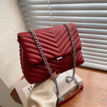 Дизайнерска дамска чанта на верига от изкуствена кожа, висококачествени дамски чанти през рамо за жени, ежедневни дамски чанти, чанта-месинджър