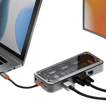 Докинг станция 10-в-1 USB C С подкрепата на бързо зареждане PD3.0, Преносим hub Type C, Многопортовый адаптер, ключ, съвместими с HDMI, 4K/30Hz