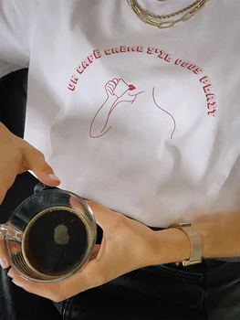 Женска тениска ZESSAM Drink Coffee с писмото графичен принтом, годишен женски пуловер с къс ръкав, класически случайни ретро жена топ 2023
