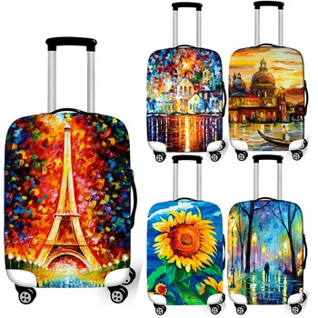 Живопис с маслени бои Айфеловата кула, защитен калъф за багаж, Аксесоари за пътуване, гъвкави калъфи за 18-32 инчов количка, чанта за куфар