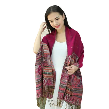 Зимни женски шал в бохемския етнически стил, жакард памучни шалове с пчелен модел и пейсли, Национален шал, пътна шал