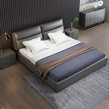 Италианската минималистичная модерна проста светла луксозна спалня с кожена спалня с площ от 1 м 8, осветени мебели за 2 лица с кутия за съхранение