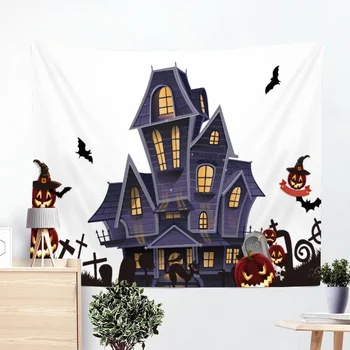 Карикатура Хелоуин Виси Голям Гоблен Тиква Вещица на Метла Стенно изкуство Живопис хол Краси Потребителски Тъкани Покривки за легло