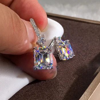Квадратна принцеса диаманти, циркон камък обеци за жени прост дизайн, Елегантни дамски аксесоари за годежен пръстен бижута Горещи