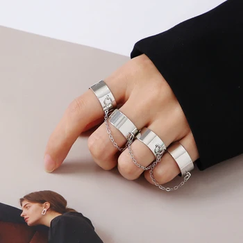 Комбинираното пръстен, индивидуално пръстен с веригата, Творческа пръстен в стил пънк, съчетан с Двойка, Тъмно-черен пръстен
