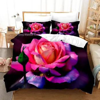 Комплект спално бельо с розови рози, Романтични цветя, Комплекти пододеяльников, Одеала, спално Бельо, две кралица, крал, един размер, Директна доставка