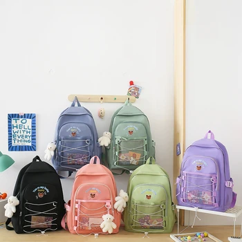 комплект ученически чанти от 4 теми, сладък ученическа раница ярки цветове, ученически чанти за момичета, детски раница с кавайным мечка, женски лилаво раница