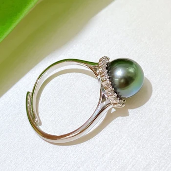 Корейското модерен пръстен с естествен таитянским черни перли, за жени, подарък за сватба бижута, Винтажное отворен пръстен със златен пълнеж 14К за момичета